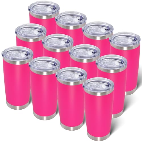 20oz Tumbler with Lid Stainless Steel Tumblers Insulated Mug Hot Pink 12P - color: Hot Pink