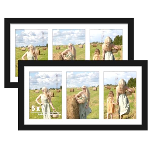DUENPY 2 Pack 8x16 Collage Frame For 3 5x7 Photos Black | Dual-purpose Layout Holds Three 5x7 Photos Or One 8x16 Photo, Supports Horizontal & Vertical Wall Mounting - color: Black, size: 8x16（5x7 opening）-2 Pack