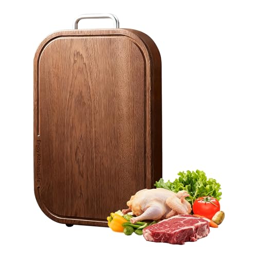 Wood Cutting Board for Kitchen, 14.5"×9.5"×1", Natural Ebony Wood | Double-Sided with Juice Groove, Non-Slip Feet, For Meat, Vegetables, Fruit, One-Piece Solid Construction