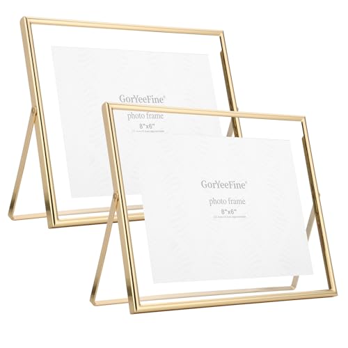 Gold 10x8" Floating Frame(Horizntal),2pack for Picture(7x5'',8x6'',9x7''),Rounded Edge Metal Frames Adjustable Tabletop/Shelf Photo Frame,for Wedding,Christmas,Birthady,Home or Office Decor. - color: Gold, size: 10x8'' (2PK,Round Horizontal)