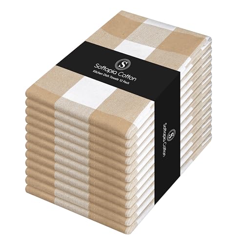 Buffalo Check 12 Pack Kitchen Towels, 16x26 Inches, Classic Farmhouse Plaid Dish Towel, 100% Cotton, Absorbent, Washable for Drying Dishes, Cleaning, Everyday Kitchen Use, Beige White - color: Beige, size: 16 X 26 - 12 Pack