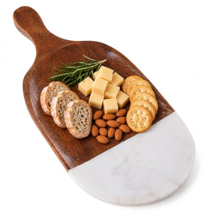 Marble & Acacia Wood Serving Tray, 12x5.5 Inch