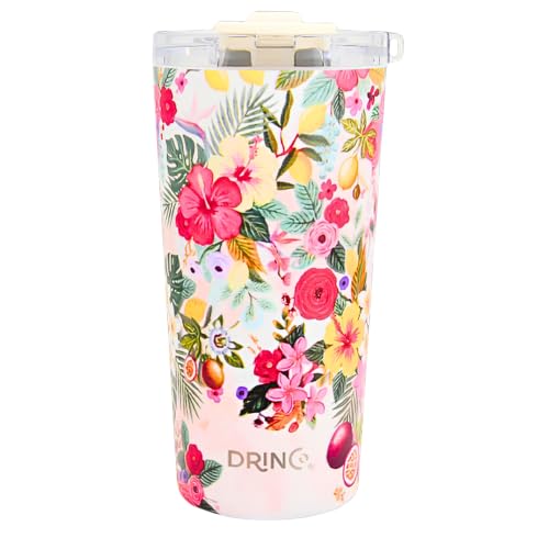 Drinco - 20 oz Stainless Steel Tumbler | Double Walled Vacuum Insulated Mug With Lid, 2 Straws, For Hot & Cold Drinks (20oz Tropical Bloom) - color: 20oz Tropical Bloom