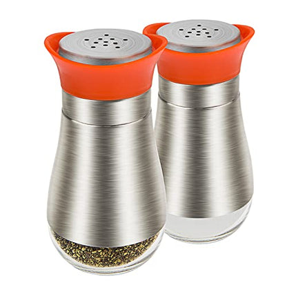Salt Pepper Seasoning Glass Shaker with Stainless Steel Cover 2 pcs Pack Set (Orange) - color: Orange