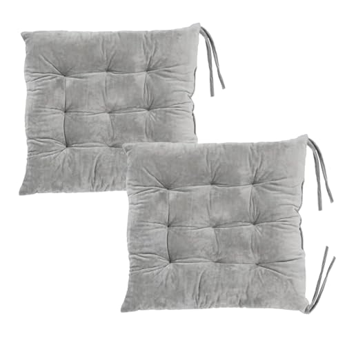 2 Pack Square Seat Cushion Chair Pads for Kitchen Dining Chairs, Soft Comfort Velvet Chair Mat Pillow Cushions with Ties for Office Desk Living Room Tatami 15.5", Gray - color: Gray, size: 2Pack