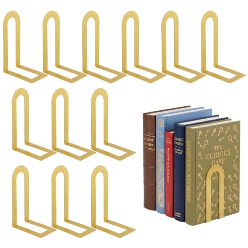 Sanwarm Bookends, 12 Pcs, Metal, for Home Office Desk Shelves Gold Modern | Decorative Metal Decorative Book Ends Non-Skid Book Stoppers Holder 6 Pair Gifts for Reading Enthusiasts Library Decor - color: Gold, size: 12Pcs (6"H x 3.75"D x 3.5"W)