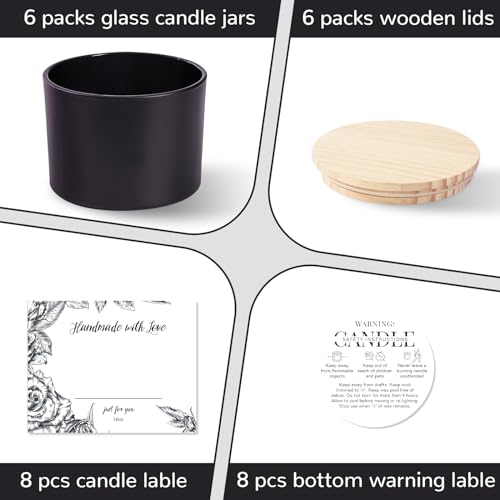 6-Pack 16 oz Candle Jars - Frosted Black Glass with 3 Wicks, Empty Containers for Candle Making - color: Forested Black