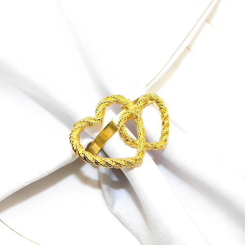 Napkin Rings Set of 6,Gold Heart Napkin Ring,Metal Alloy Heart Napkin Ring for Wedding, Dinner Party, Table Decor and Daily Use