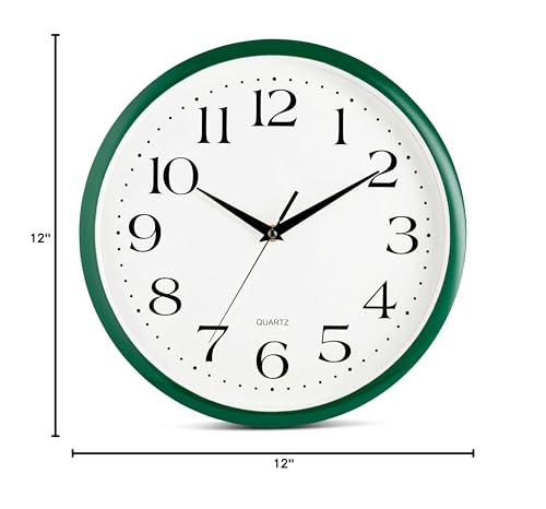 Bernhard Products Hunter Green Wall Clock Silent Non Ticking - 12 Inch Quality Quartz Battery Operated Round Easy to Read Home/Kitchen/Office/Classroom/School Clock - color: Hunter Green, size: 12 Inch