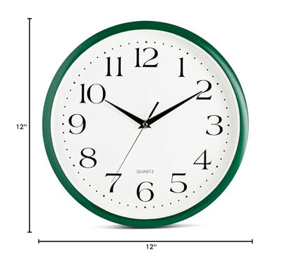 Bernhard Products Hunter Green Wall Clock Silent Non Ticking - 12 Inch Quality Quartz Battery Operated Round Easy to Read Home/Kitchen/Office/Classroom/School Clock - color: Hunter Green, size: 12 Inch