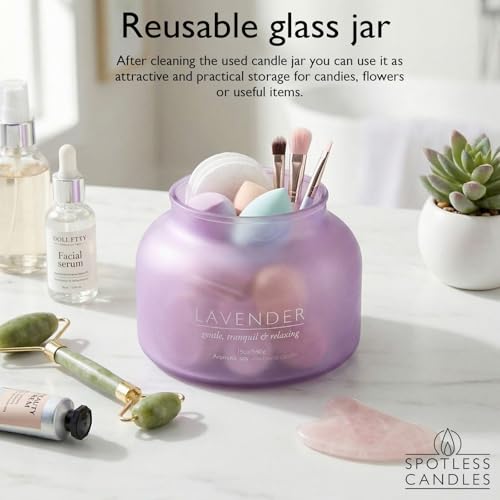 Lavender Candle 19oz Volcano Jar with Wooden Wick Upto 75 Hours Burn Time in a Large 4" x 5" Solid Purple Glass Jar in a Luxury Gold Foil Gift Box - color: Lavender 19, size: 19oz