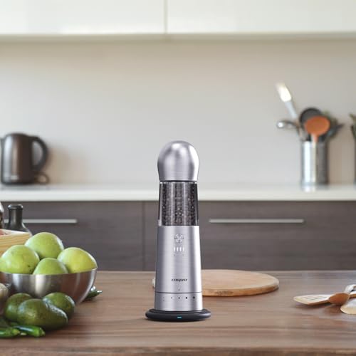 COSPRO Electric Grinder with Qi-Wireless Charging Base | Kitchen Gift | Rechargeable Automatic Spice Mill | Stainless Steel | One Hand Button Use | Adjustable Coarseness | Easy Clean - size: Set of 1