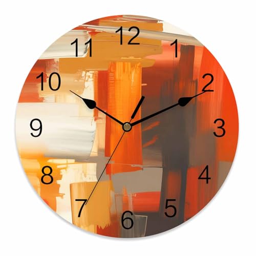 Round Wall Clock 12 Inch Bedroom, Burnt Orange Brown Grey Geometric Vinatge Silent Battery Operated Non Ticking Wall Clocks with Large Numbers Easy to Read for Home, Living Room, Office - color: Texturecbt67747, size: 12x12inch(30x30cm)