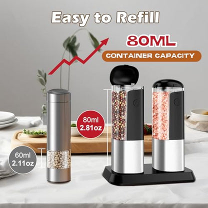 Rechargeable Salt Mill Pepper Grinder: Electric Salt and Pepper Mill Set Automatic Salt Grinder Adjustable Pepper Mills Refillable Salt Pepper Grinders Large Capacity Automatic Salt Shaker - color: Black Grey