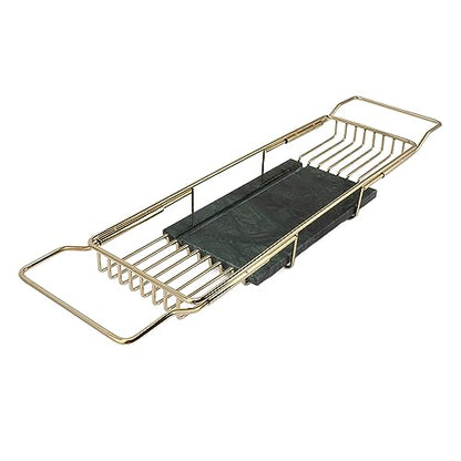 Marhynchus Metal Marble Bathtub Rack, Bathtub Caddy Tray Stainless Steel Shower Caddy Tray with Extending Sides, Bathroom Trays (Gold Green) - size: Gold Green