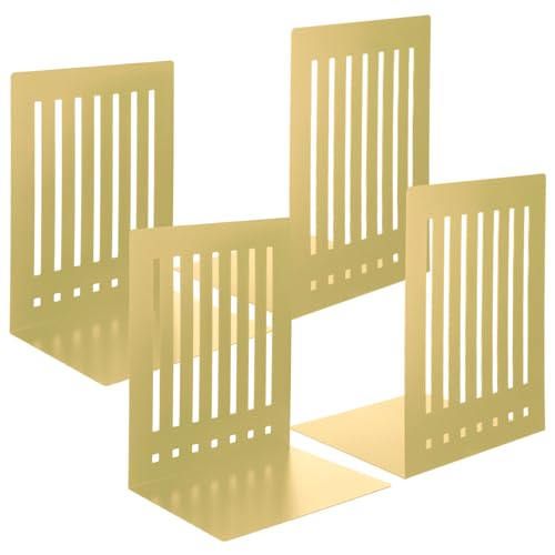 4 Pcs 10 Inch Heavy Duty Bookends Non-Skid Base Large Heavy Duty Book Ends Stopper for Office Books Vinyl Records Shelves Binders (Gold) - color: Gold, size: 10 Inch