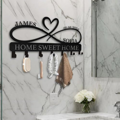 Personalized Metal Key Holder for Wall | Heart Shape Key Holder Wall Mount | Custom Couple's Name Key Rack Coat Rack | Wedding Couple Gifts | Key Holder Wall Hanging for Kitchen Bedroom Hallway - color: 07 Heart
