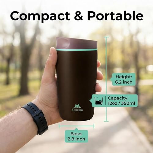 12 oz coffee tumbler Insulated coffee mug with lid Slider Insulated Stainless Steel Coffee Tumbler, Travel Mug for Hot and Iced Beverages insulated travel coffee mug (black) - color: Black