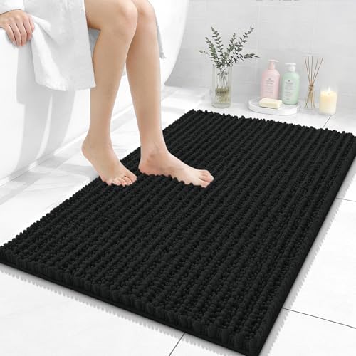OLANLY Bathroom Rugs 36x24, Thick Soft Absorbent Chenille Bath Rugs | Black, Shaggy Bath Mat with Quick-Drying Rubber Backing, Machine Washable for Floor, Tub and Shower, Home Decor Accessories - color: Black, size: 36" x 24"
