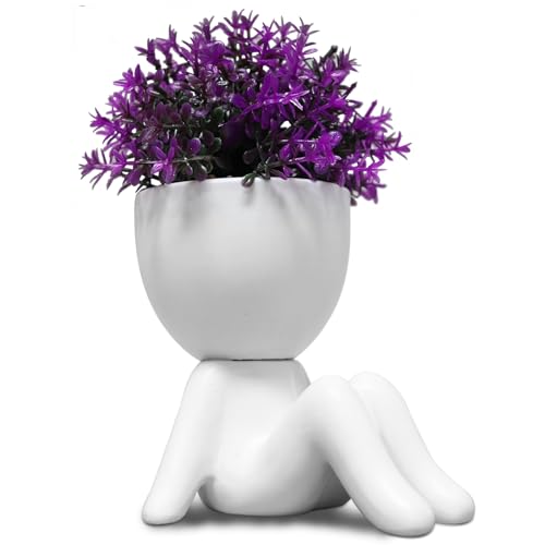 Zerzsy Mini Succulent Plant for Office Desk Accessories - Plants Gift - Purple Artificial Plants in Pots for Indoor Decoration -Set of 1 - color: White-f