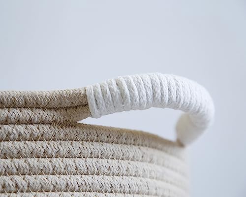 Woof Woven Rope Storage Baskets, Pet Dog Toy Bin Box Perfect for organizing Chew Toys Blankets leashes, Dog Toy holder Cotton Basket Puppy Bins - color: beige