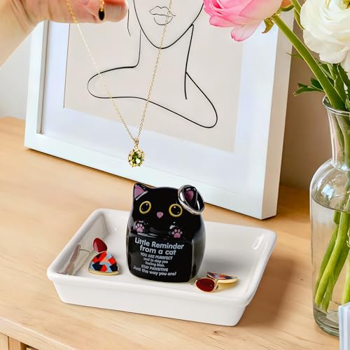 PUDDING CABIN Cat Gifts for Women Ring Holder for Jewelry, Spiritual Encouragement Gifts for Women Mom Friend Sister, Gifts for Black Cats Lovers, Birthday Mothers Day Christmas & Wedding - style: Black Cat