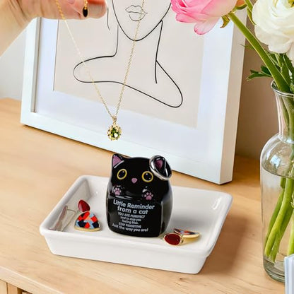 PUDDING CABIN Cat Gifts for Women Ring Holder for Jewelry, Spiritual Encouragement Gifts for Women Mom Friend Sister, Gifts for Black Cats Lovers, Birthday Mothers Day Christmas & Wedding - style: Black Cat