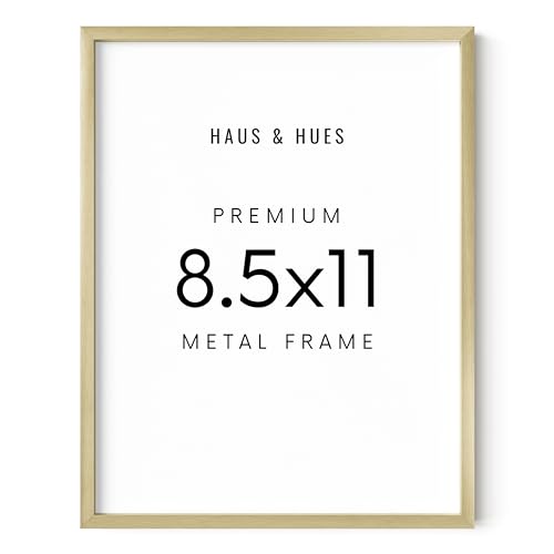 HAUS AND HUES 8.5x11 Gold Picture Frame - Modern Aluminum Wall Art Display - Lightweight 8.5x11 Frame for Documents, Certificates, Photos - Ready-to-Hang Vertically & Horizontally - color: Gold Metal, size: 8.5x11 in, style: Set of 01
