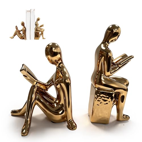 Gold Bookends,Gold Book Ends,Decorative Bookend – Modern Ceramic Bookends for Shelves, Perfect for Modern Home Decor, Office, and Living Room Shelf Display