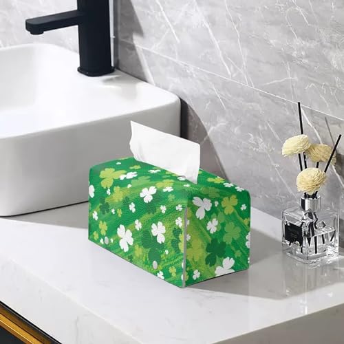 Clover Pu Leather Tissue Box Cover Modern Rectangular Tissue Box Tissue Box Cover Holder for Bathroom Living Room Bedroom Vanity Countertop Night Stands Office Desk - color: Clover