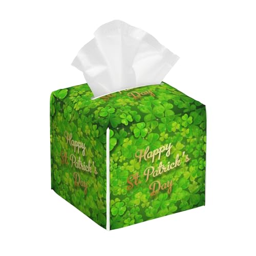 Tissue Box Cover Square,Happy St.Patrick's Day Tissue Box Holder Waterproof Leather Facial Paper Case Modern Home Decoration for Bedroom Dresser Night Stand Office Desk - color: Color1