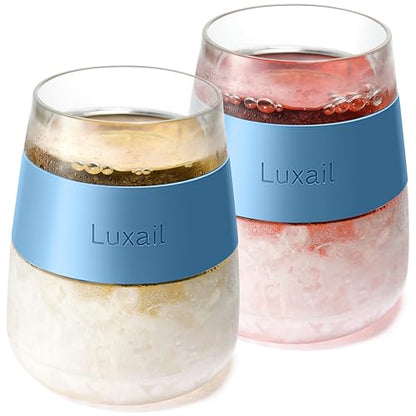 luxail Wine Glasses, Plastic Wine Glasses Set of 2, Wine Gifts, Double Wall Insulated Freezer Tumbler, Stemless Freezer cups for Red and white Wine, 8.5 Oz, Misty Blue - color: Misty Blue
