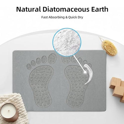 Stone Bath Mat - Diatomite Quick Non Slip Absorbent Shower Mat 23.6"×15.4" | Super Absorbent Diatomaceous Earth Mat for Bathroom, Non-Slip, Quick-Drying, Easy to Clean, Foot Massage Bumps, Gray