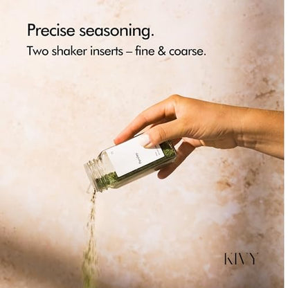 KIVY Spice Jars with Labels [24x 4oz] Glass Seasoning Containers with Airtight Lids for Organization - Empty Square Bottles for Spices & Seasonings with Shaker Lids - Spice Containers Bamboo - size: Bamboo White