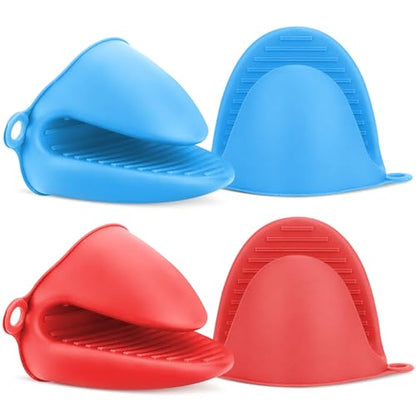 NEPAK 2 Pairs Oven Mitts Heat Resistant,Mini Silicone Oven Gloves,Pinch Grips Mitts Potholder for Kitchen Cooking & Baking (Red and Blue) - size: 2 Pairs