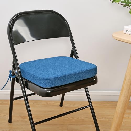 SINOSSO Memory Foam Chair Cushion for Folding Chair 1 Pcs, Thickened 2" Square Kitchen Chair Pad with Ties, Indoor Non-Slip Dining Chair Seat Cushion (1 Piece, Blue) - color: Blue