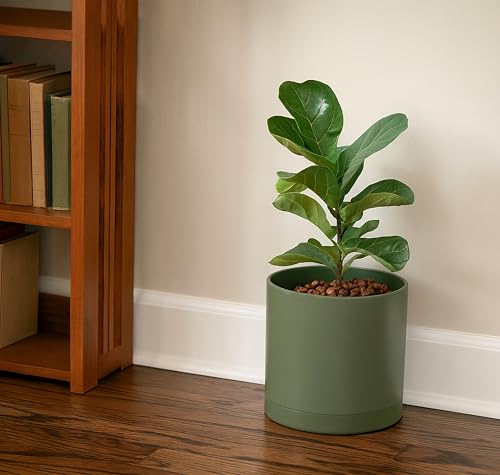 D'vine Dev 3-Pack Plastic Pots & Saucers, 6.5/8/10 in, Olive, 74-V-I-4 | Multi-Size Options, Lightweight Durable, Matte Finish, Cylinder Shape, Drainage Holes, Sleek Design, Detachable Saucer - color: Olive, size: Large