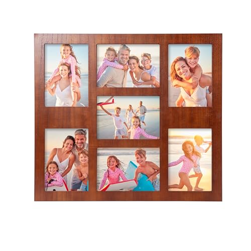 Picture Frame Collage 5x7 Photos Display - 7 Openings Wall Decor | Collage Picture Frame for Wall Mounting Vertically or Horizontally Frames for Wedding Anniversary-Dark Brown - color: 7 Opening-Brown-5x7