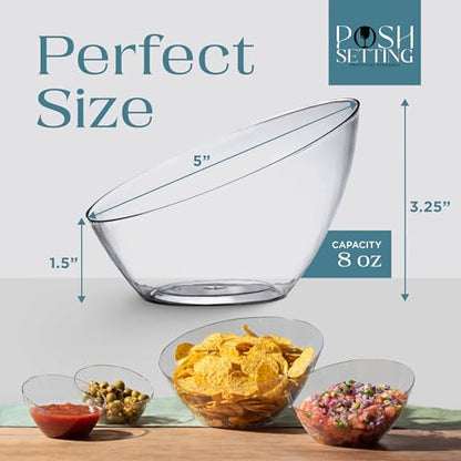 5 Pack Clear Angled Plastic Serving Bowls Disposable for Party Table 8oz | Angled Bowl Design. Chip, Candy, Salad & Fruit Use. Disposable Party Tableware. Buffet & Wedding Serving. Clear Plastic. - color: Clear, size: Small 8 OZ