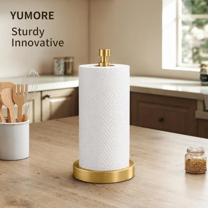 3.9lbs Heavy Duty Paper Towel Holder Countertop Weighted Base Gold | Stainles Steel,Modern Standing Countertop Dispenser for Kitchen,Easy One-Handed Tear - color: Gold