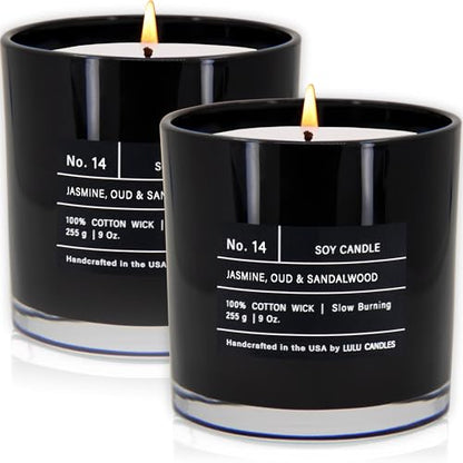 Lulu Candles | Jasmine, Oud & Sandalwood | Luxury Scented Soy Jar Candle | Hand Poured in The USA | Highly Scented & Long Lasting (9 Oz. 2 Pack) - size: 9 Oz. 2 Pack