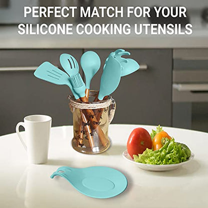 Turquoise Spoon Rest for Stove Top, XL 9.2 Inch, DISHWASHER SAFE | NON-STICK Silicone Surface for Quick Cleanup, Non-Slip, Safe for Glass and Induction Cooktops, Raised Edges Catch Drips - color: Pastel Turquoise - 1 Piece