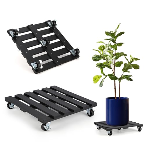 2 Pack Plant Stand with Wheels, 14" Rolling Plant Stand 264 LBS Heavy Duty Wooden Square Plant Caddy with Metal 360° Lockable Caster Wheels for Outdoor Indoor Large Plant Pots, Flower Pot, Patio-Black - size: (14"-black)-2pack
