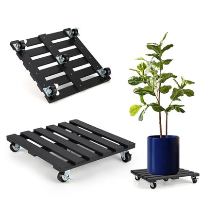 2 Pack Plant Stand with Wheels, 14" Rolling Plant Stand 264 LBS Heavy Duty Wooden Square Plant Caddy with Metal 360° Lockable Caster Wheels for Outdoor Indoor Large Plant Pots, Flower Pot, Patio-Black - size: (14"-black)-2pack