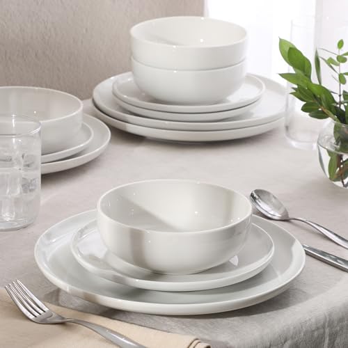 Gibson Home Havenstone 12-Piece Porcelain Dinnerware Set – Dinner Plates, Salad Plates & Bowls, Classic White Everyday Dish Set for Home, Kitchen, Microwave & Dishwasher Safe - color: White (Havenstone)