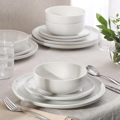 Gibson Home Havenstone 12-Piece Porcelain Dinnerware Set – Dinner Plates, Salad Plates & Bowls, Classic White Everyday Dish Set for Home, Kitchen, Microwave & Dishwasher Safe - color: White (Havenstone)