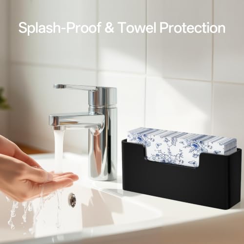 HBlife Acrylic Guest Towel, Paper Napkin Holder for Bathroom - Black Waterproof Vertical Stand, Disposable Paper Hand Towel Dispenser, Modern Table Tray for Kitchen, Home, Hotel, Office - color: Black Guest Towel Holder