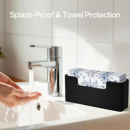 HBlife Acrylic Guest Towel, Paper Napkin Holder for Bathroom - Black Waterproof Vertical Stand, Disposable Paper Hand Towel Dispenser, Modern Table Tray for Kitchen, Home, Hotel, Office - color: Black Guest Towel Holder