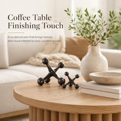 2-Piece Mid-Century Modern Jacks Decor Set - Lightweight Resin Decorative Knot Alternative for Coffee Table,Bookshelf & Office Desk - Abstract Geometric Sculpture Objects,Bronze Finish (Bronze)