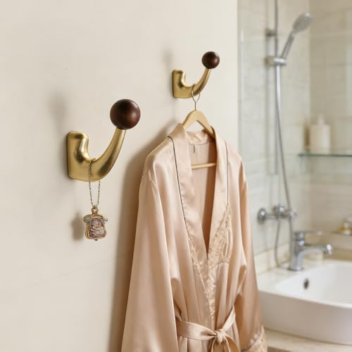 wall-Mounted Light Luxury Coat Hooks, Used for Hanging Coats, Hats, Scarves and Towels, Suitable for Entrance Halls, bathrooms and bedrooms (2, 7110Copper Wire Drawing + Walnut Wood) - color: 7110Copper wire drawing + walnut wood